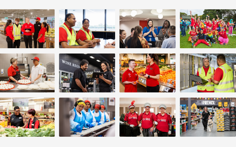 Various Coles team members including Aboriginal peoples and people with disability at work