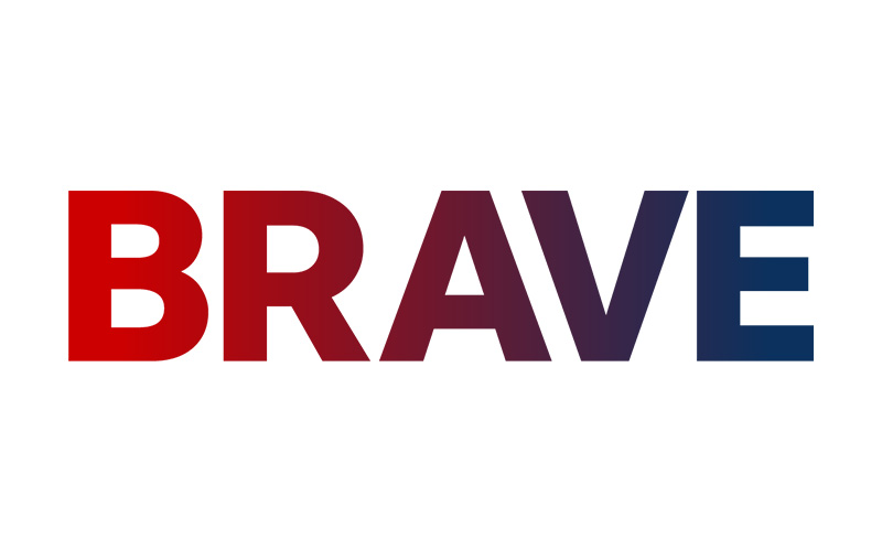 The word "BRAVE" is written in large, bold, uppercase letters. The text starts with a red color on the left side and transitions gradually to a dark blue on the right side, creating a gradient effect. The background is plain white.