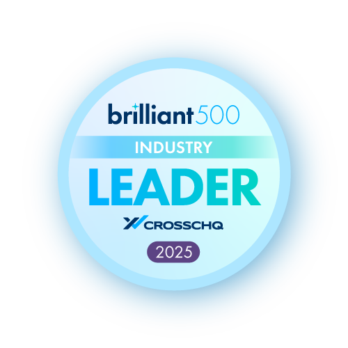 Crosschq r“Brilliant 500” award logo, which is the first ranking of Fortune 500 companies by Quality of Hire.