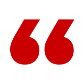 A large red quotation mark symbol on a white background.