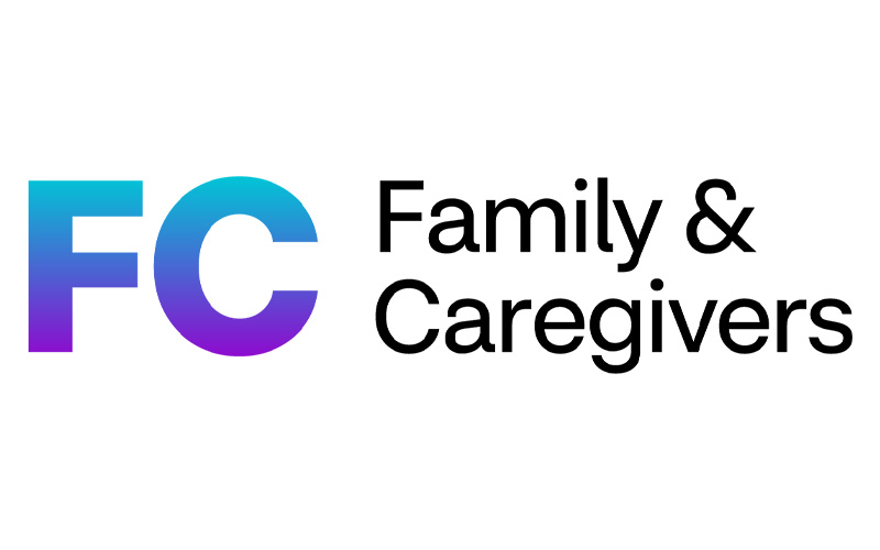 A logo with the large letters "FC" in a gradient of blue to purple. To the right of the letters, in black text, are the words "Family &amp; Caregivers." The background is white.