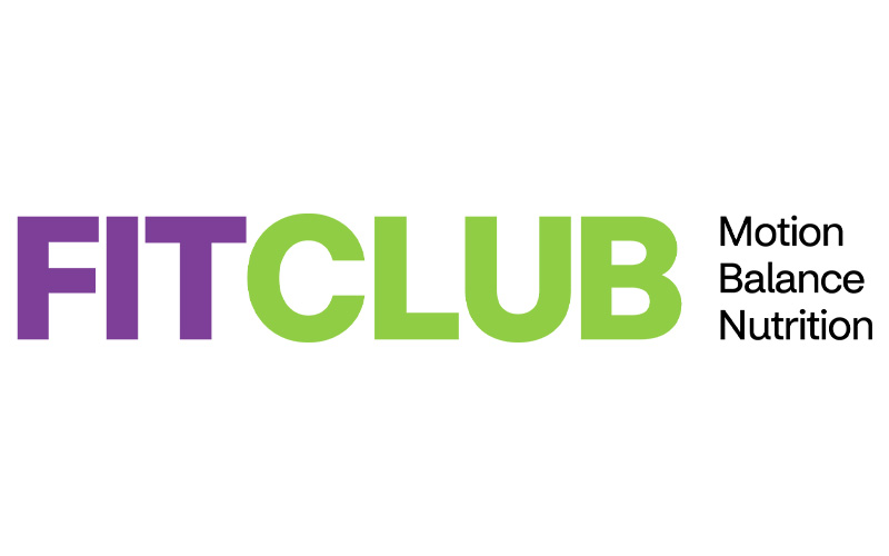 The image shows the logo of "FIT CLUB." "FIT" is written in bold purple letters, and "CLUB" in bold green letters. To the right, in smaller black text, are the words "Motion," "Balance," and "Nutrition" stacked vertically.