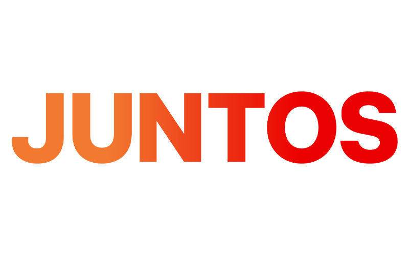 The image features the word "JUNTOS" in a gradient font that transitions from orange to red, displayed against a plain white background.