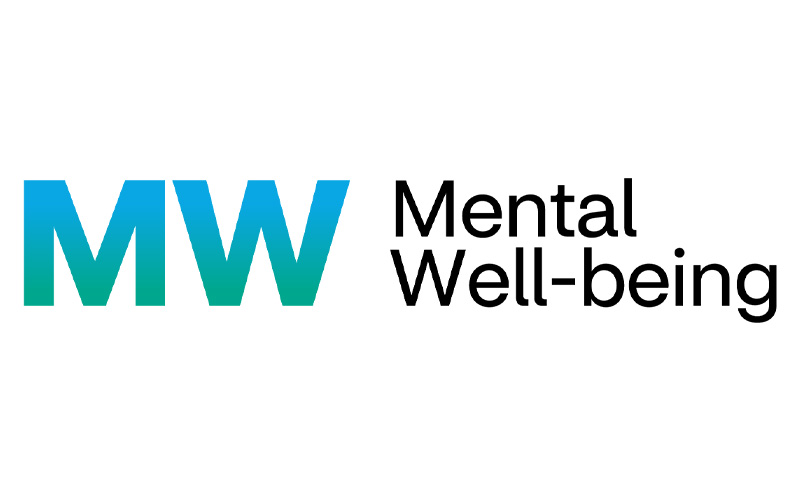 Logo displaying "MW" in large, gradient blue and green letters on the left, with the text "Mental Well-being" written in smaller, black letters to the right, all set against a white background.