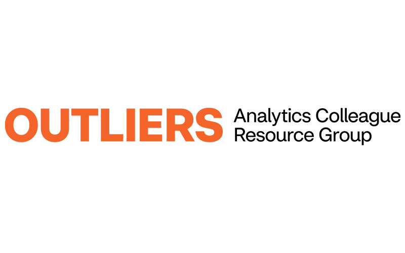 A logo with the word "OUTLIERS" in bold orange text followed by the words "Analytics Colleague Resource Group" in smaller black text on a white background.