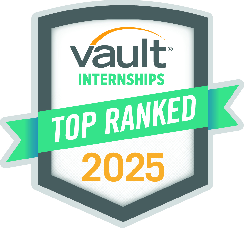 A logo with the words Vault Internships Top Ranked 2025