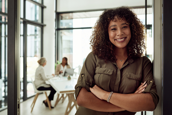 A healthcare professional smiling