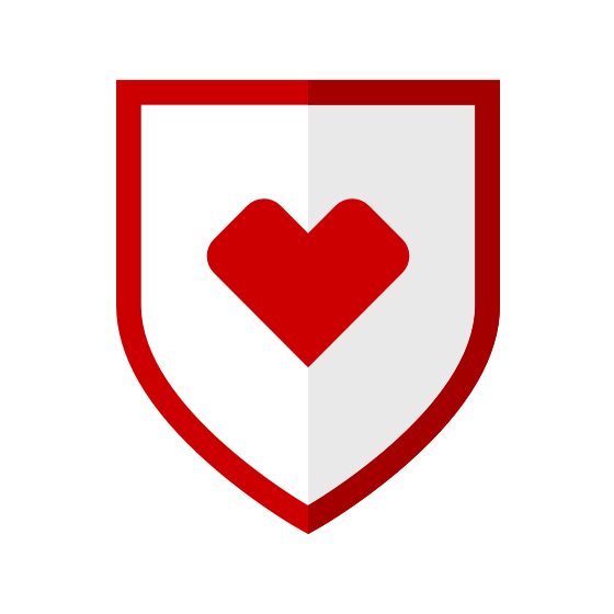 A red and white shield icon with a red heart shape in the center. The shield has a red outline and a white interior, and the heart is centrally positioned on the white background. The design is simple and minimalist.