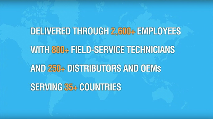 Delivered through 2600+ employees with 800+ field-service technicians and 250+ distributors and OEMs serving 35+ countries