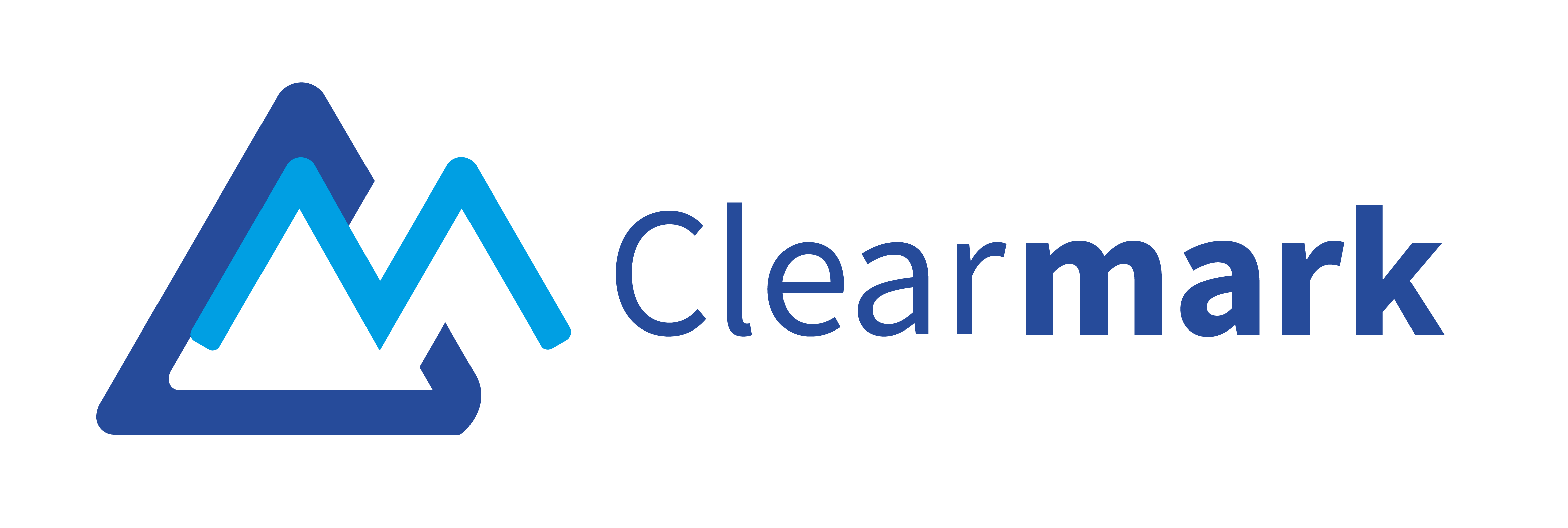 A blue Clearmark logo against a white background