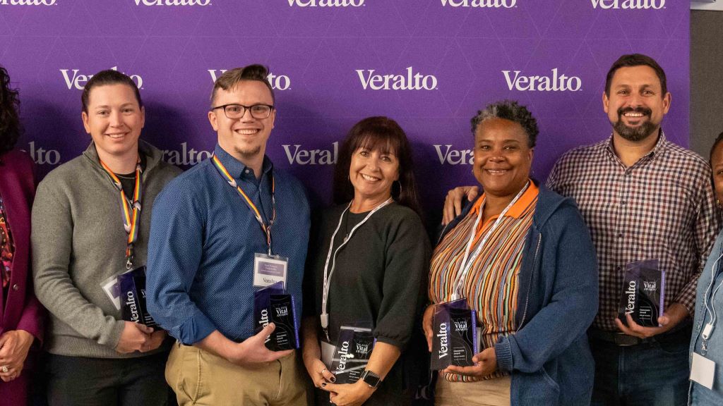 Members of Out@Veralto celebrating an award at the 2024 ARG Summit