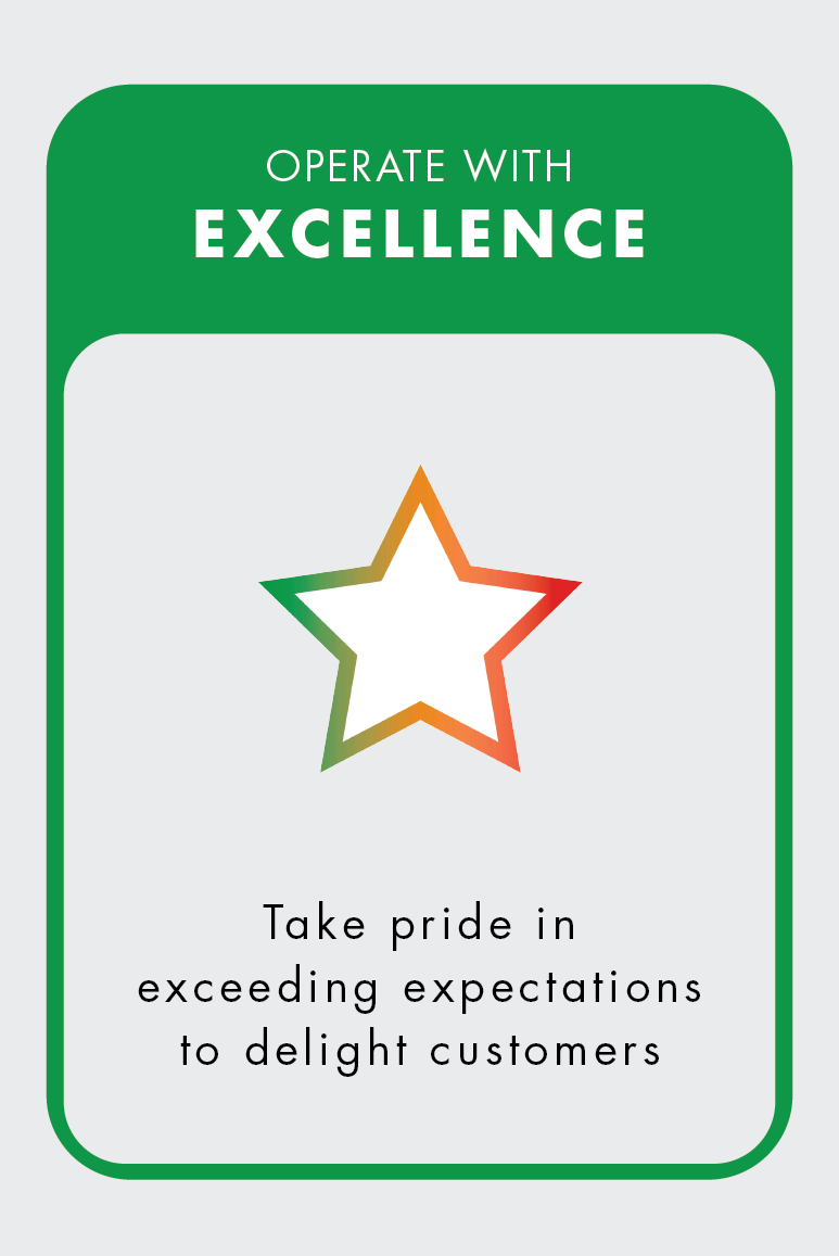 Operate with Excellence. Take pride in exceeding expectations to delight customers.