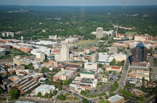 Aerial view of Durham. 