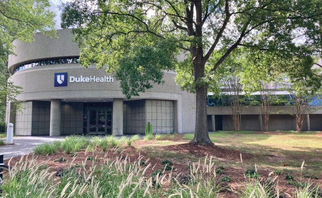 Trees around Duke Health building. 