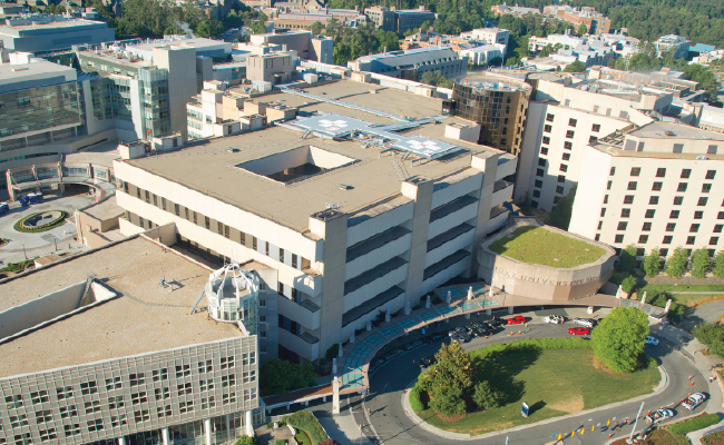 Aerial view of the Duke University Hospital campus. 