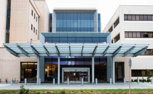 Front entrance of Duke Raleigh Hospital
