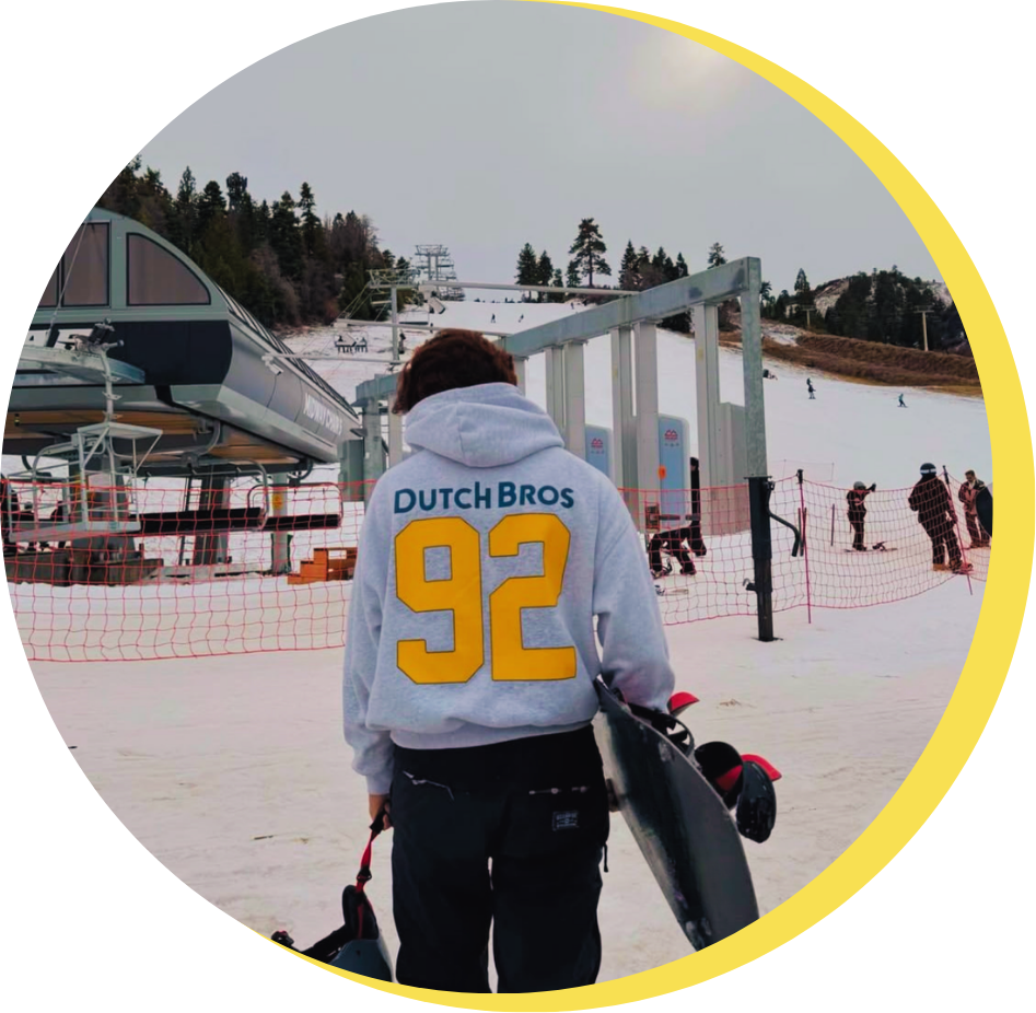 Ski slopes with a dutch bros hoodie