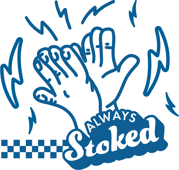 Hands clapping together saying "always stoked"