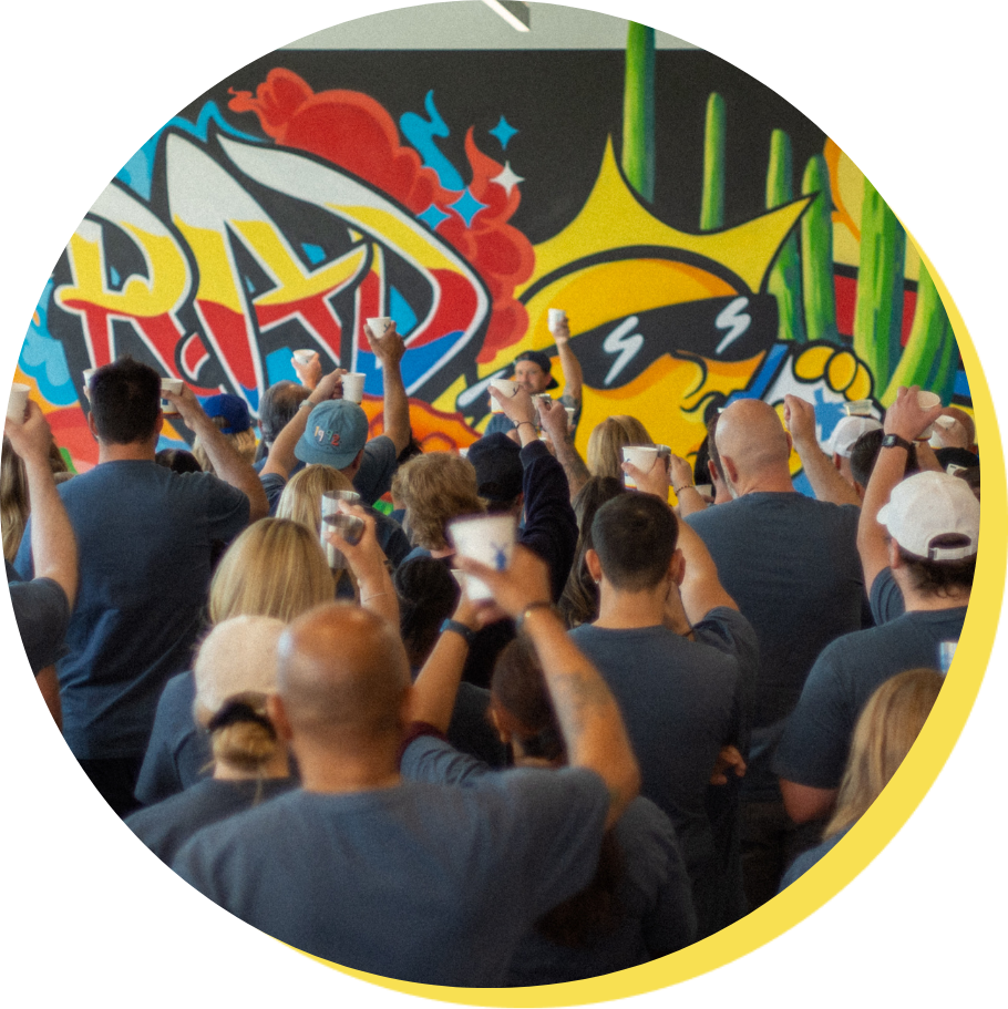 Celebration dubs at the HQ where we cheers with a dub shot 