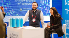 Man and women on a job fair stand