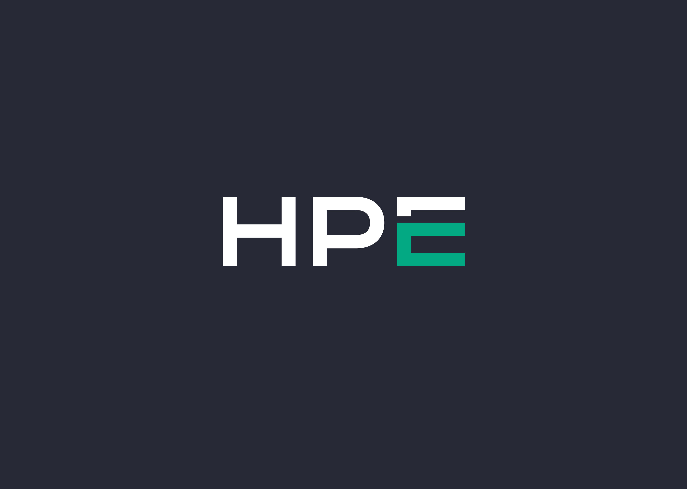 HPE logo on a dark background, with the letters H and P in white and the E in a mix of white and green.