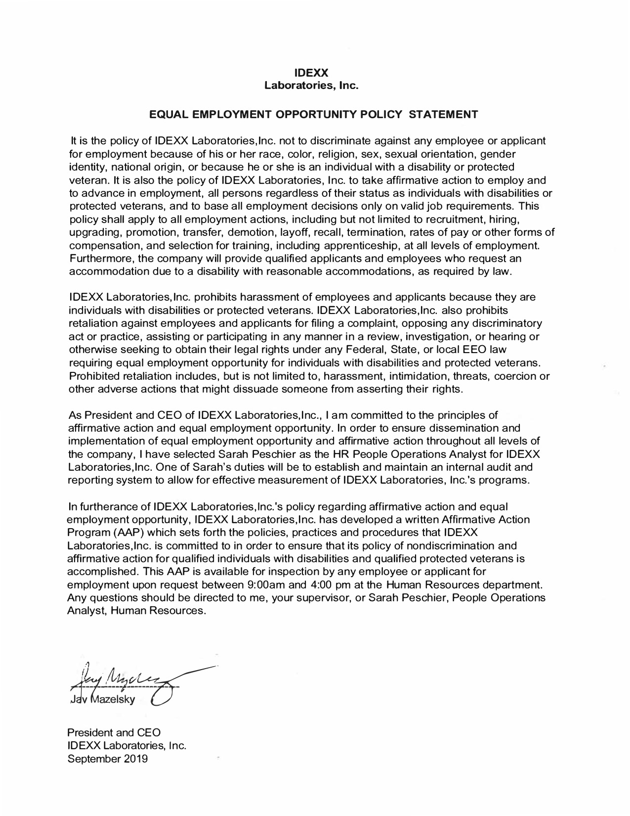 EEO statement - JM