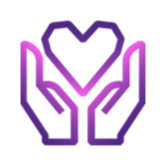 Purple hands surrounding a purple heart