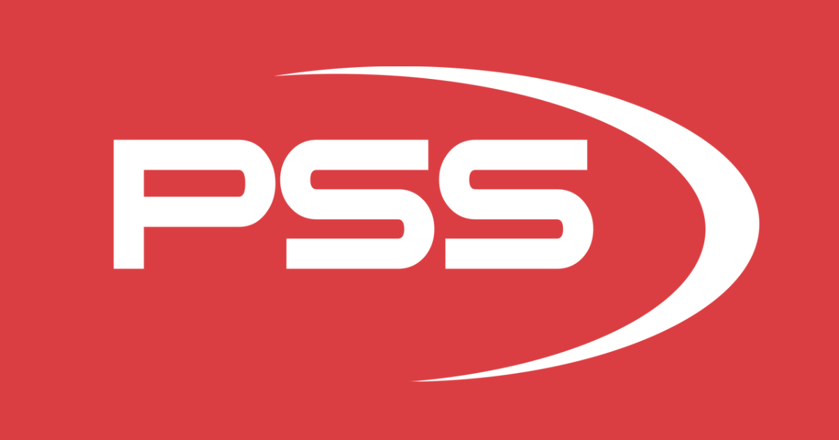 Process Service Specialists (PSS) logo displayed in white on a red background with a curved white swoosh surrounding the company initials.