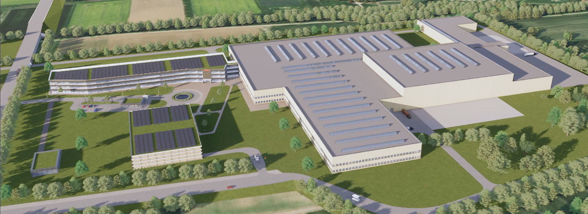 Rendering of new Alzey Germany building showing the landscaping and streets