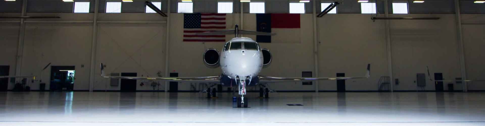 Lowe's airplane in a hangar