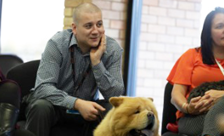 A image and headshot of a Mars Associate and their pet