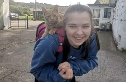 A image and headshot of a Mars Associate with their pet cat,