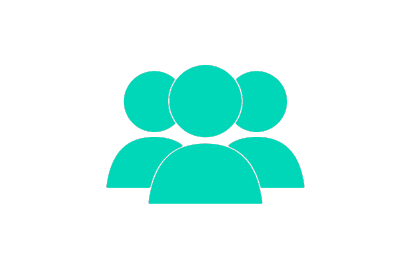 turquoise icon of three characters