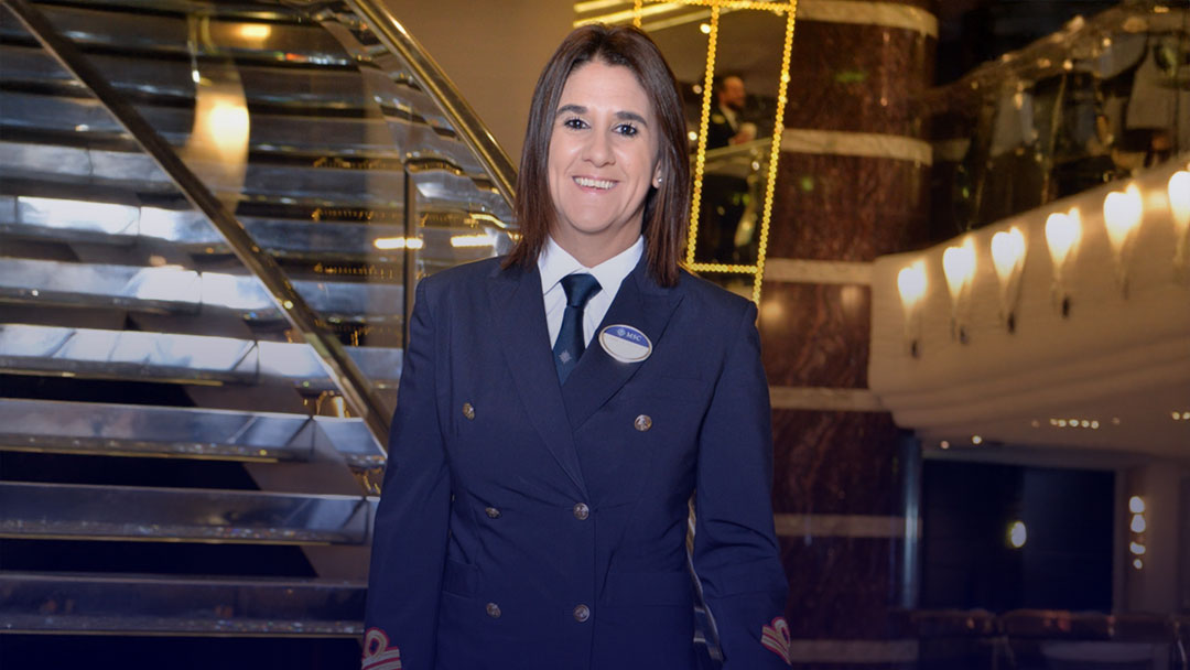 Genna, Finance Director at MSC Cruises, sharing her career journey from Guest Service Agent Trainee to leadership, reflecting on growth, development, and being part of the MSC Cruises family.