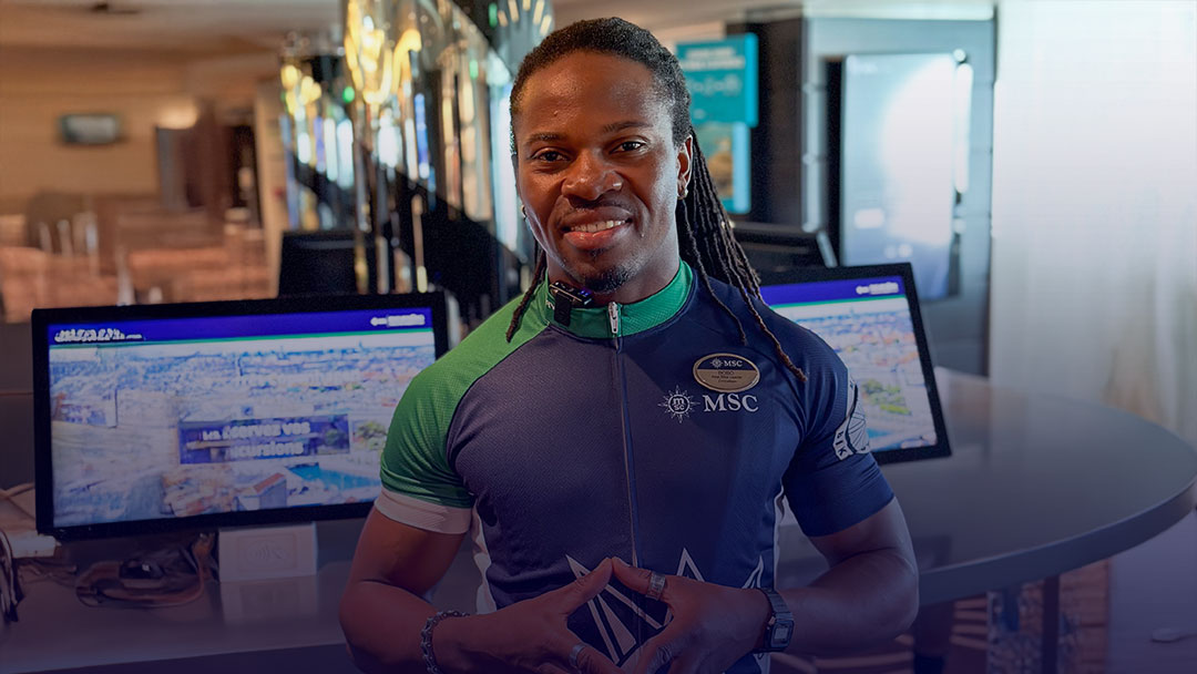 Bobo, Assistant Bike Leader at MSC Cruises, sharing his experience combining travel and career.