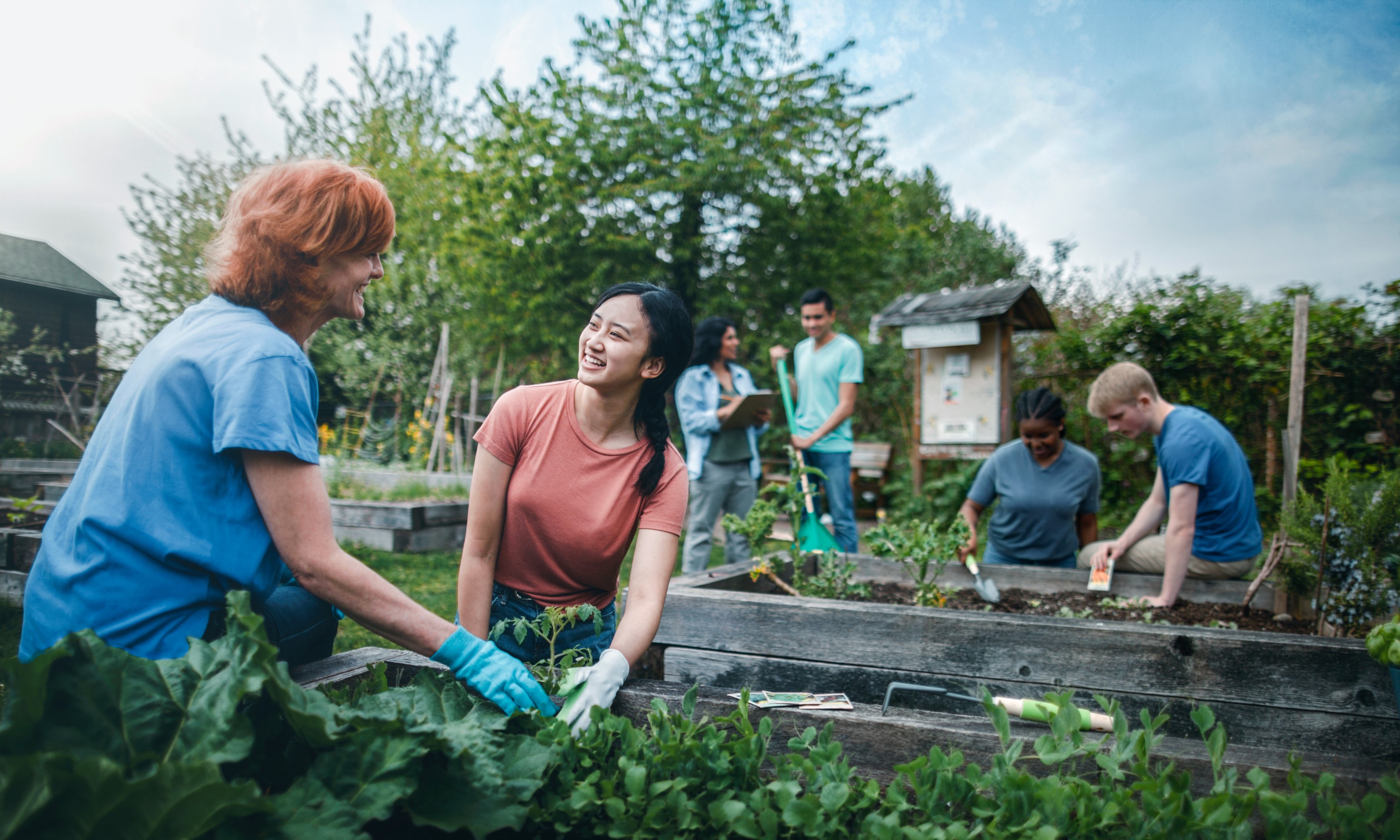 A group of people in a garden