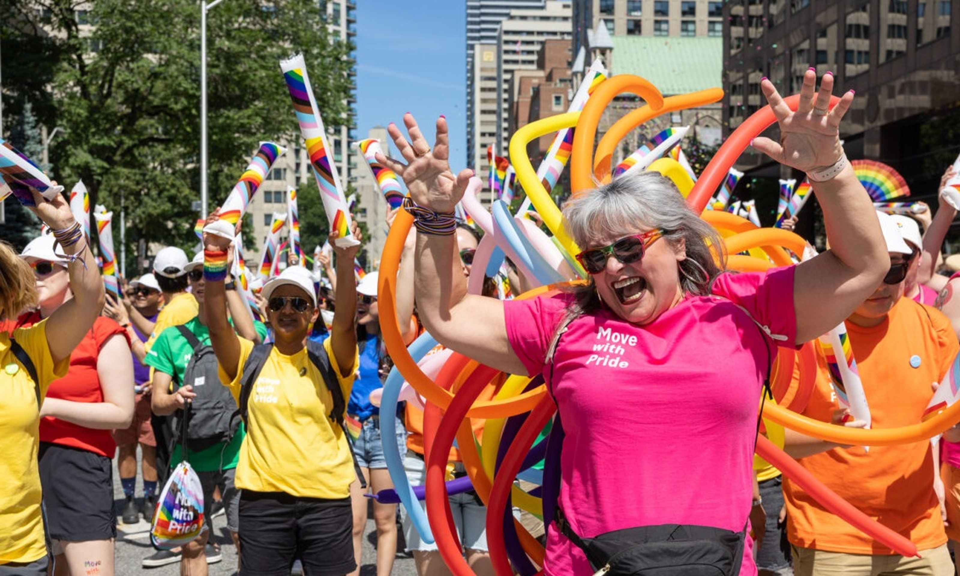 A group of people walking in a parade