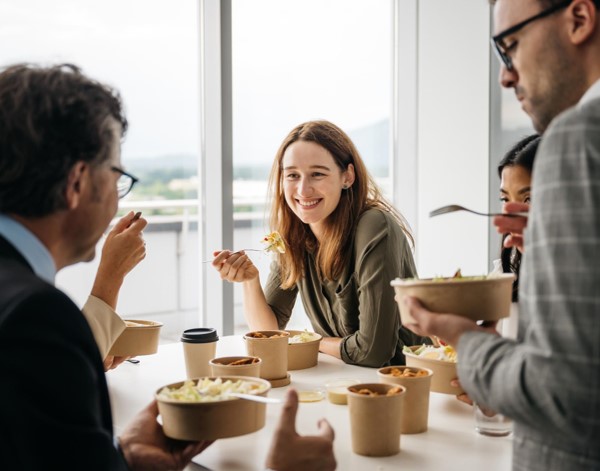 A group of people eating lunch