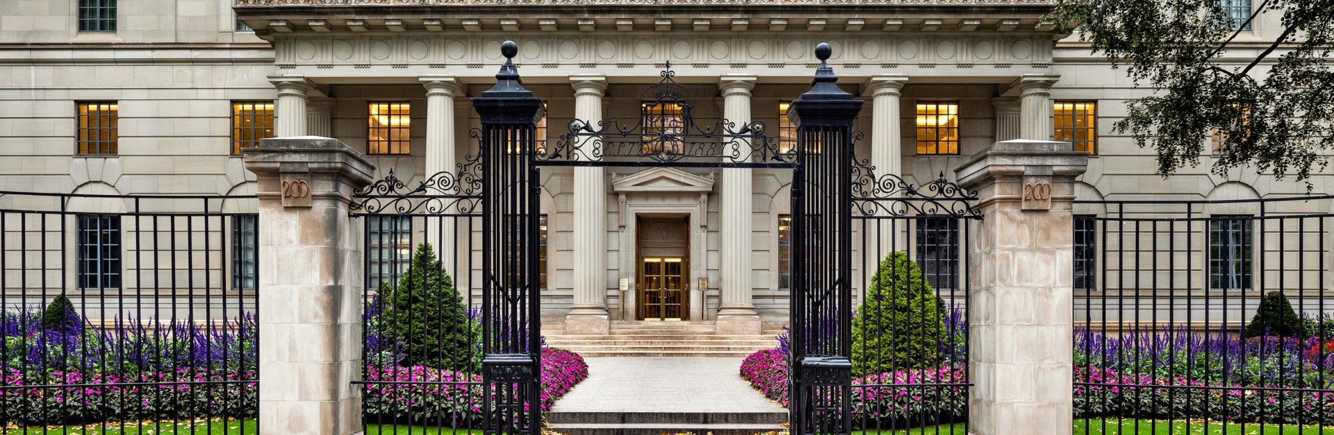 The gates of an office building