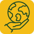 Hand holding earth blue icon