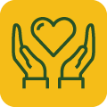 Hands holding heart blue icon