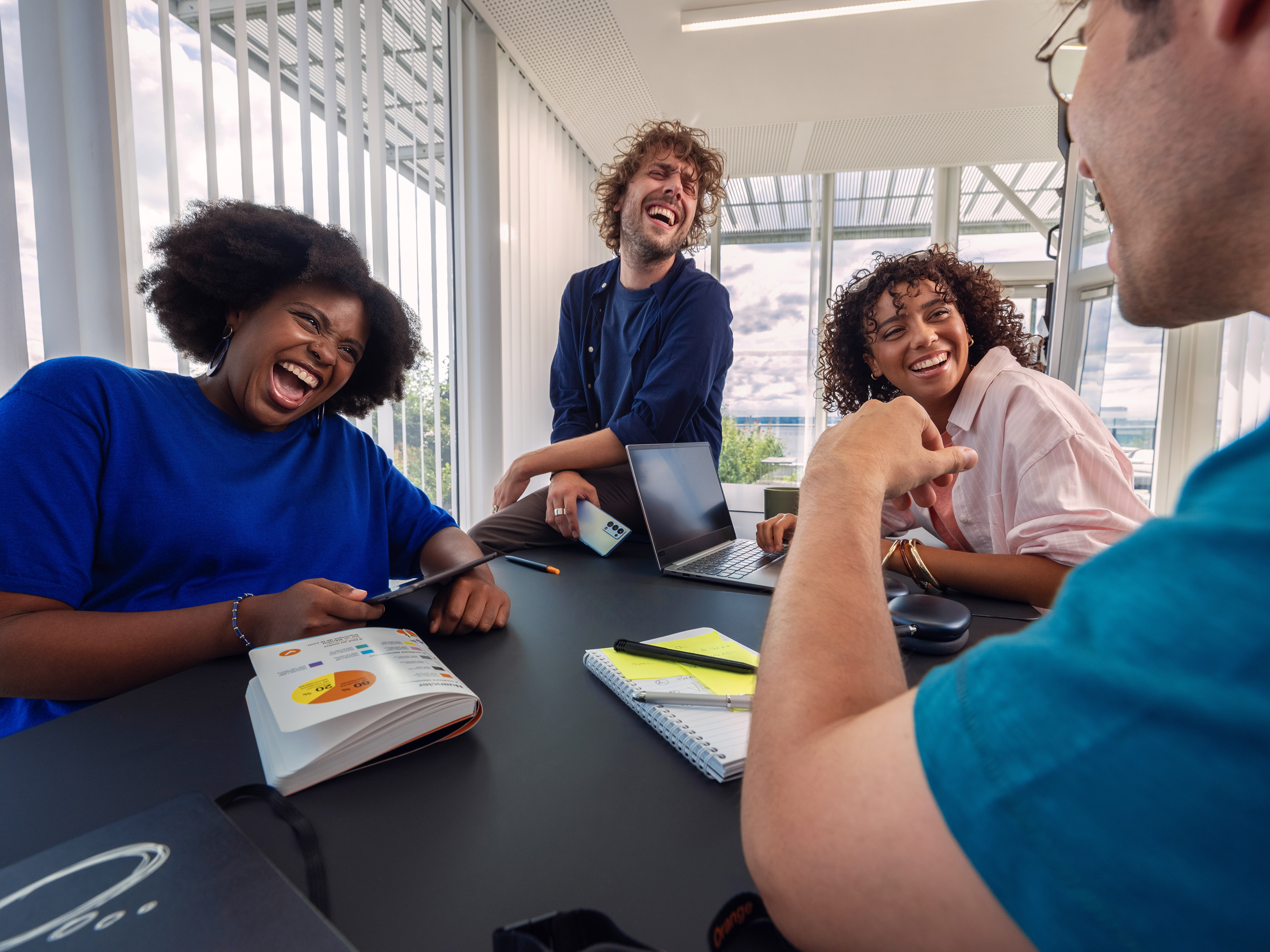 A cheerful mood during an Orange meeting.