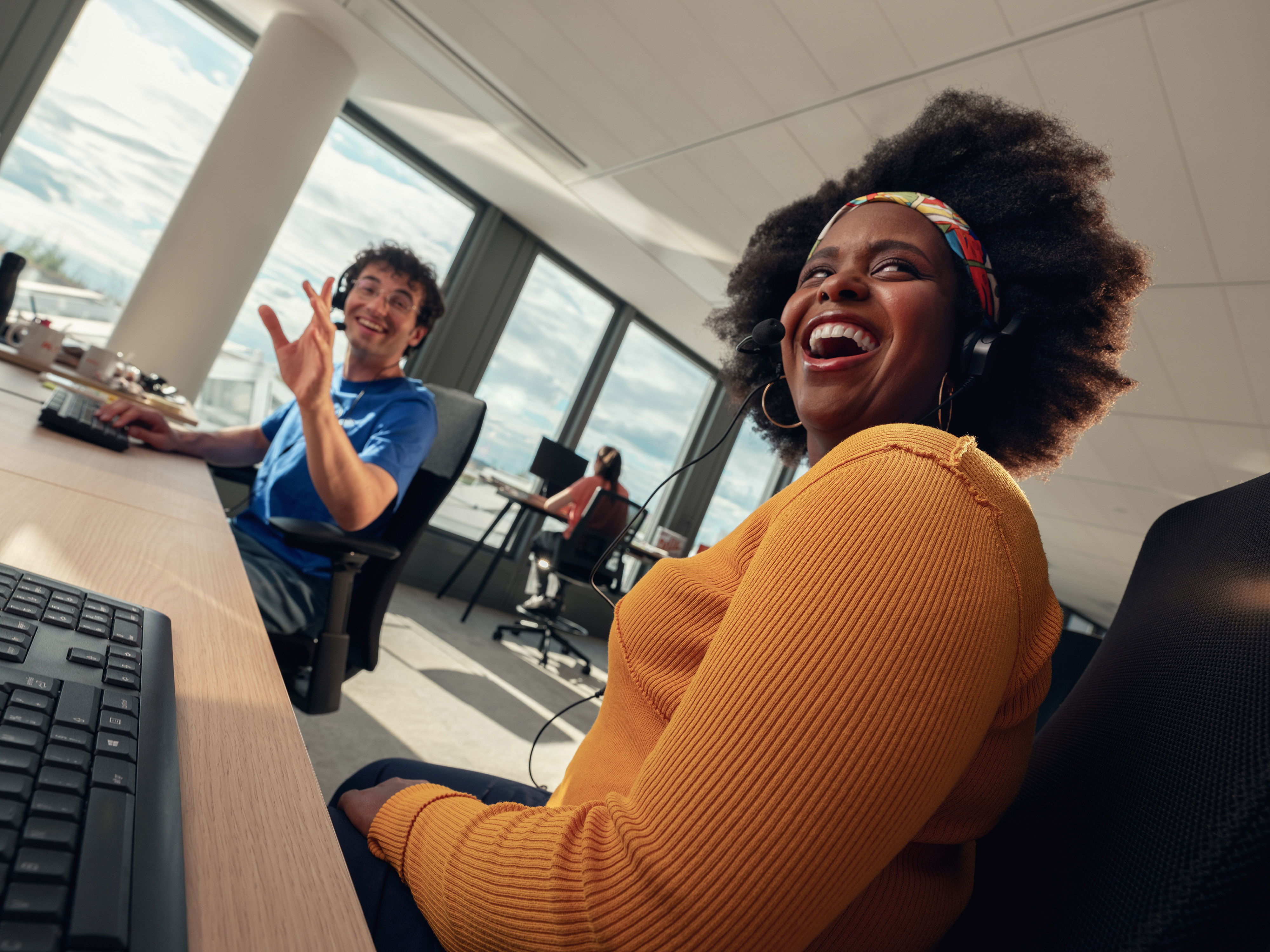 Two colleagues joking with each other