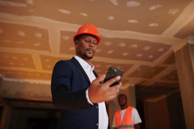 A man wearing a helmet on a construction site