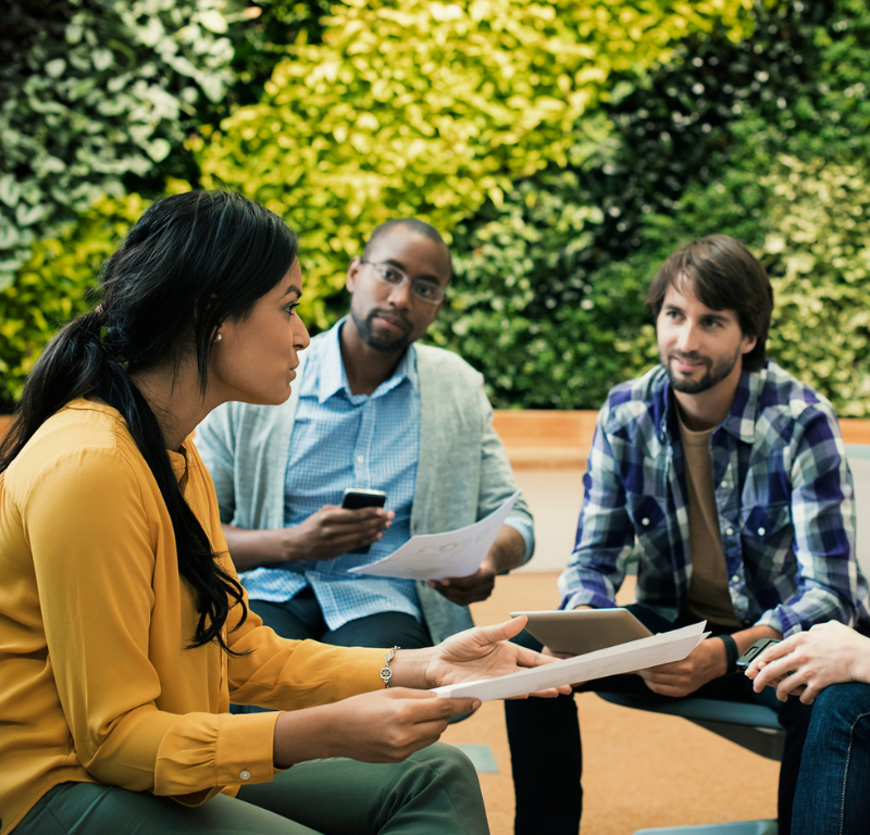 talking outside in meeting