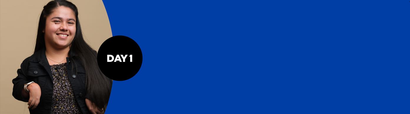 Employee with dissability and the day one logo