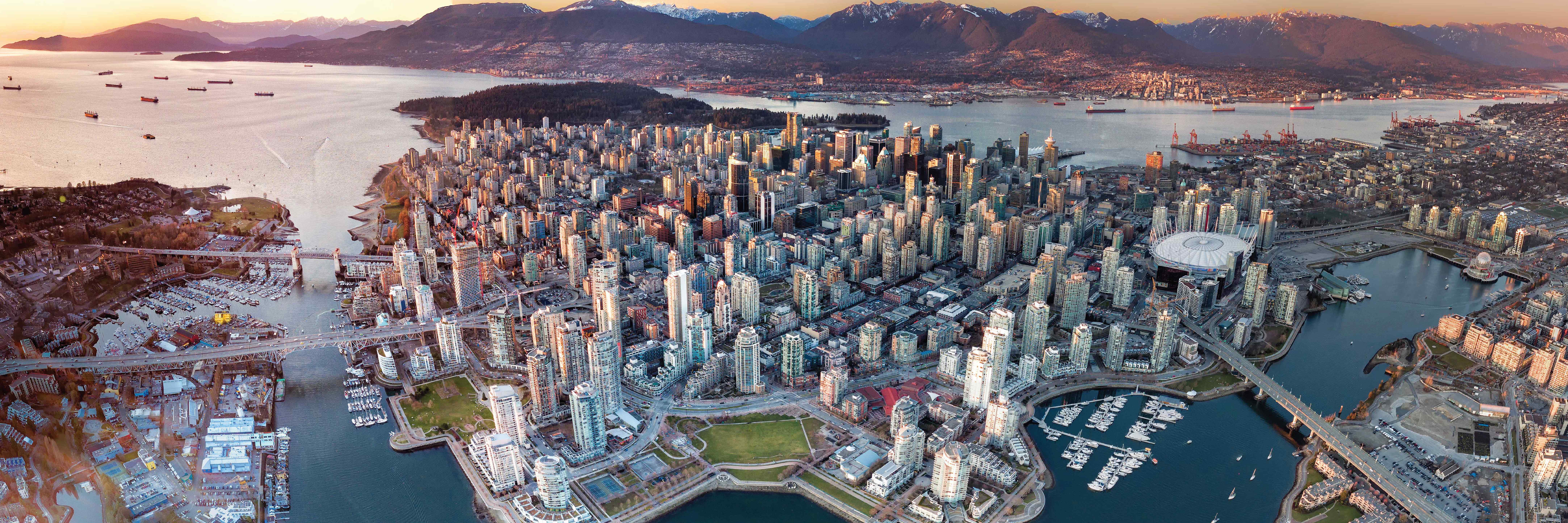 Aerial view of downtown Vancouver, British Columbia.