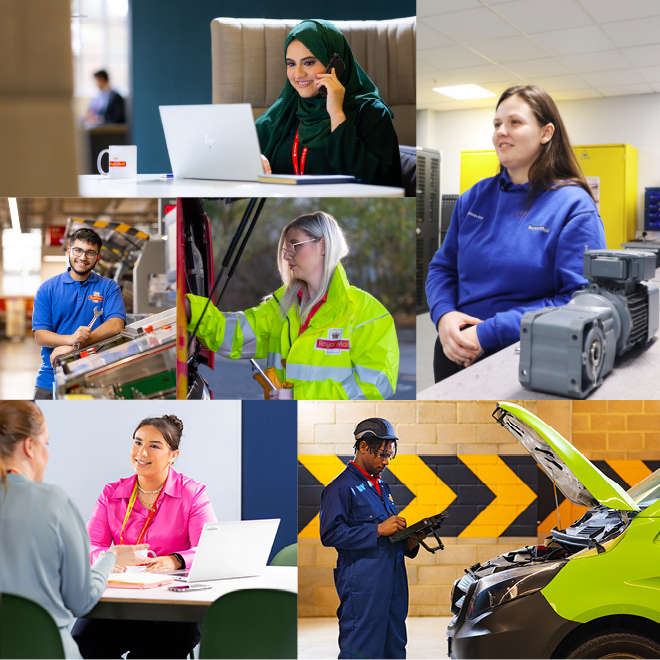Collage of pictures of apprentices at work