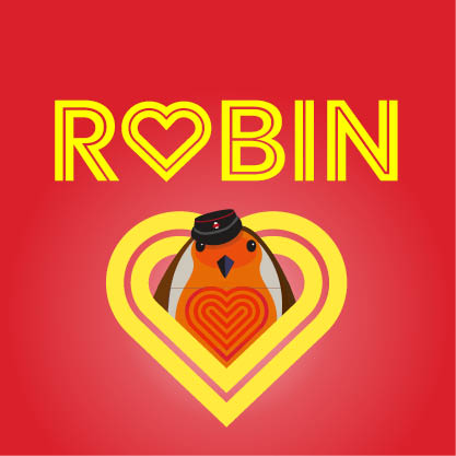 Illustration of a Robin within a heart graphic