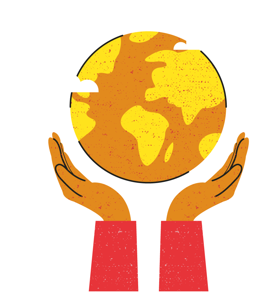 Illustration of hands around globe